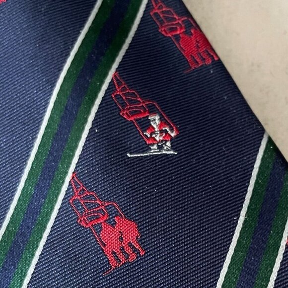 Lands' End Skiing Santa Chairlift Christmas Holiday Classic Navy Silk Neck Tie - Picture 3 of 8